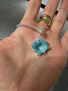 GIA Certified Paraiba Tourmaline Diamond Tennis Necklace 16.84 Carats 18K White