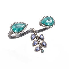 Wendy Brandes GIA Certified Paraiba Tourmaline Two-Finger 18K White Gold Ring