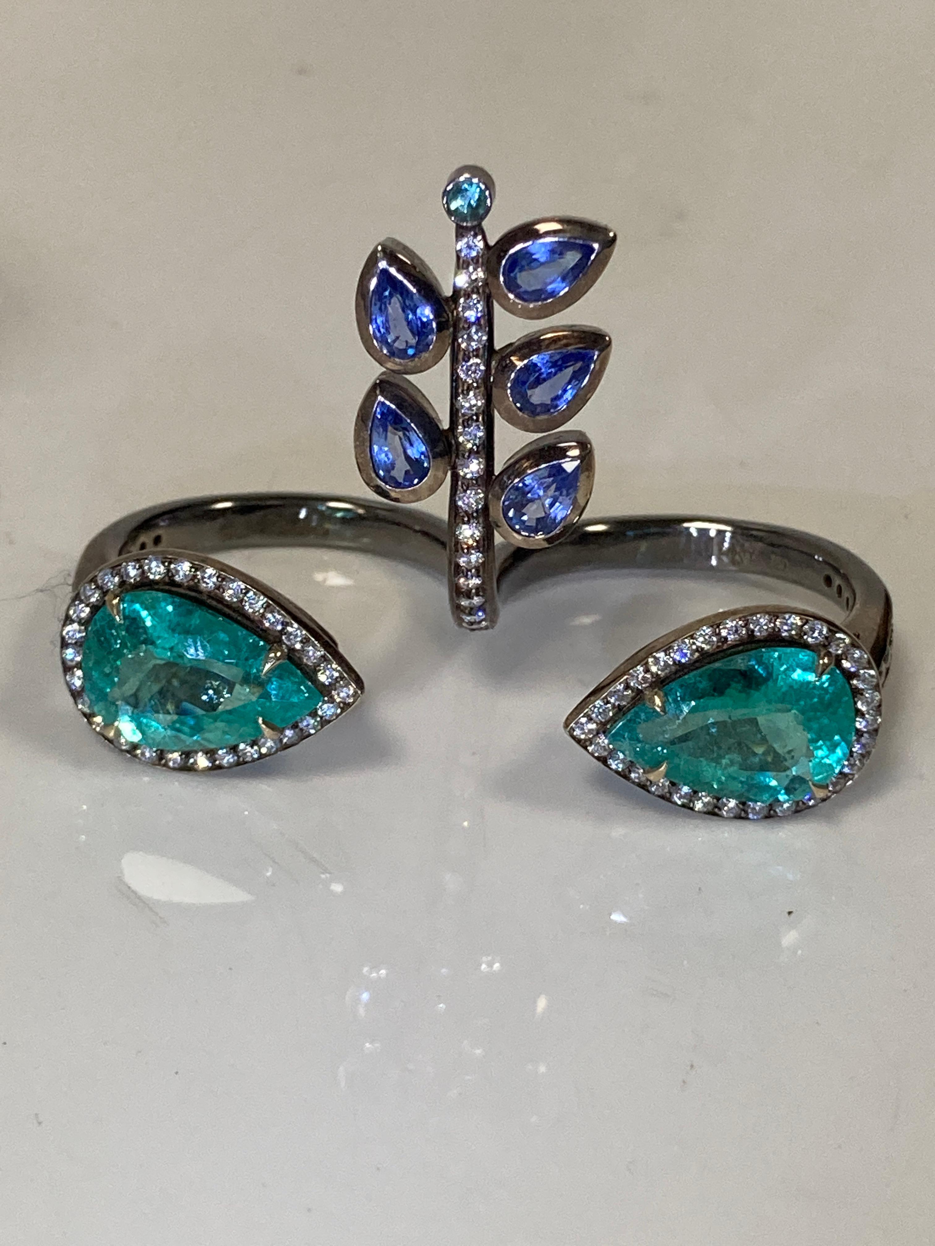 Wendy Brandes GIA Certified Paraiba Tourmaline Two-Finger 18K White Gold Ring  In New Condition In New York, NY