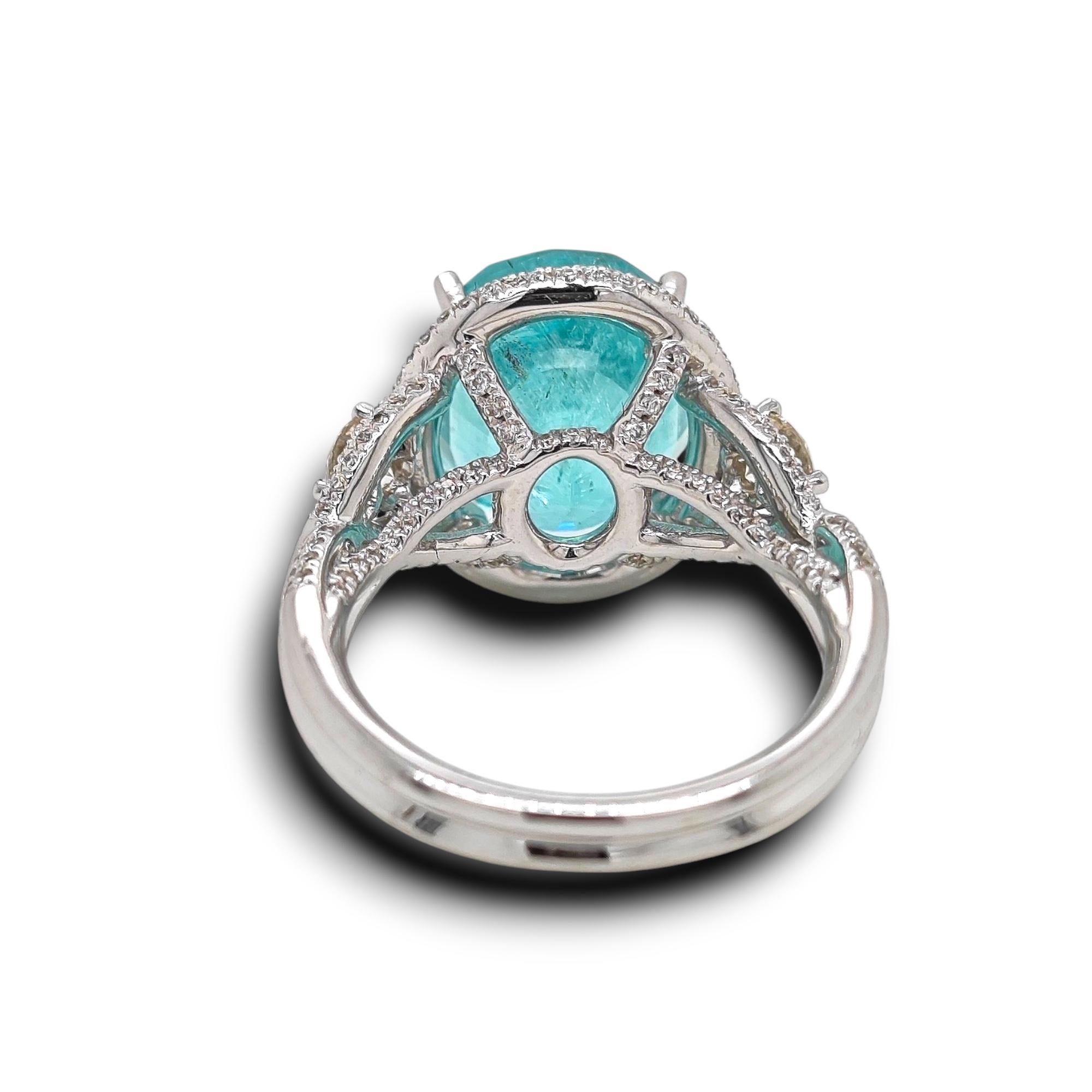 9.1 Carat GIA Certified Paraiba Tourmaline White Diamond White Gold Ring In New Condition For Sale In New York, NY