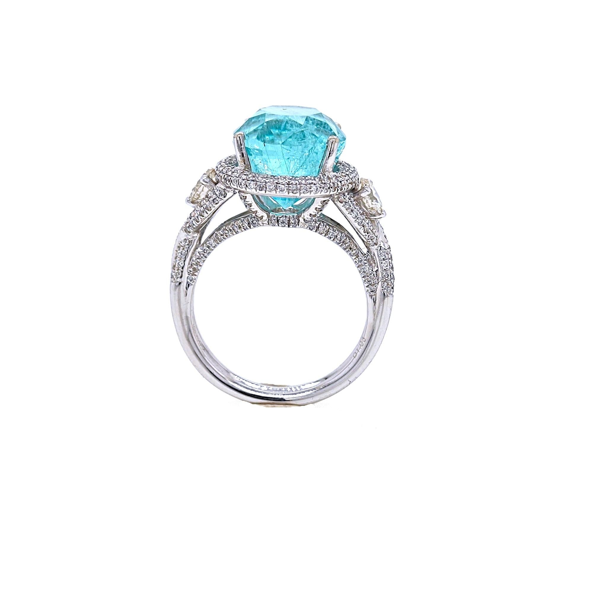 Women's or Men's 9.1 Carat GIA Certified Paraiba Tourmaline White Diamond White Gold Ring For Sale
