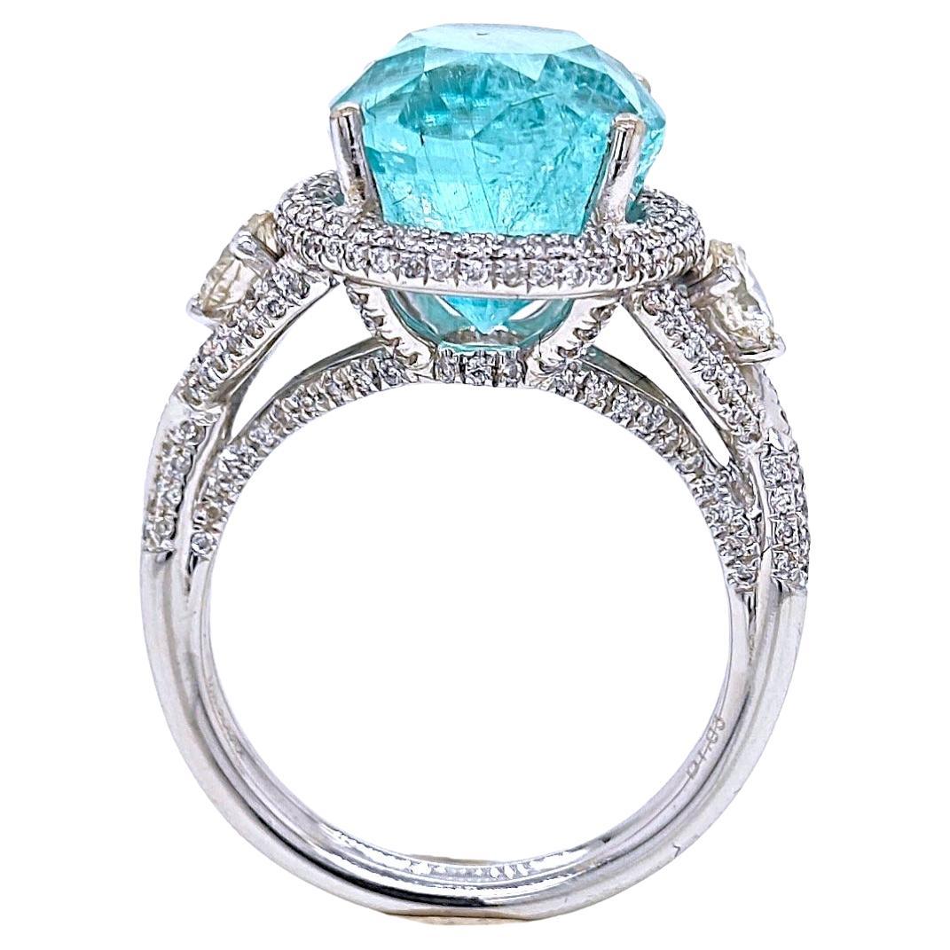9.1 Carat GIA Certified Paraiba Tourmaline White Diamond White Gold Ring For Sale