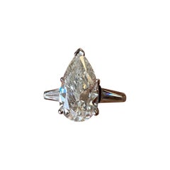 GIA Certified Pear Brilliant Diamond Weighing 4.13cts in Platinum Ring Mounting