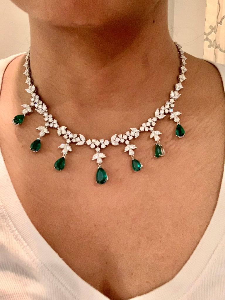 GIA Certified Pear Colombian Emerald and Diamond Bridal Drop Necklace ...