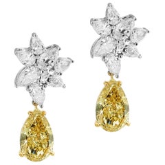 GIA Certified Pear Cut 2.67 ct Fancy Brownish Greenish Yellow Diamond Earrings