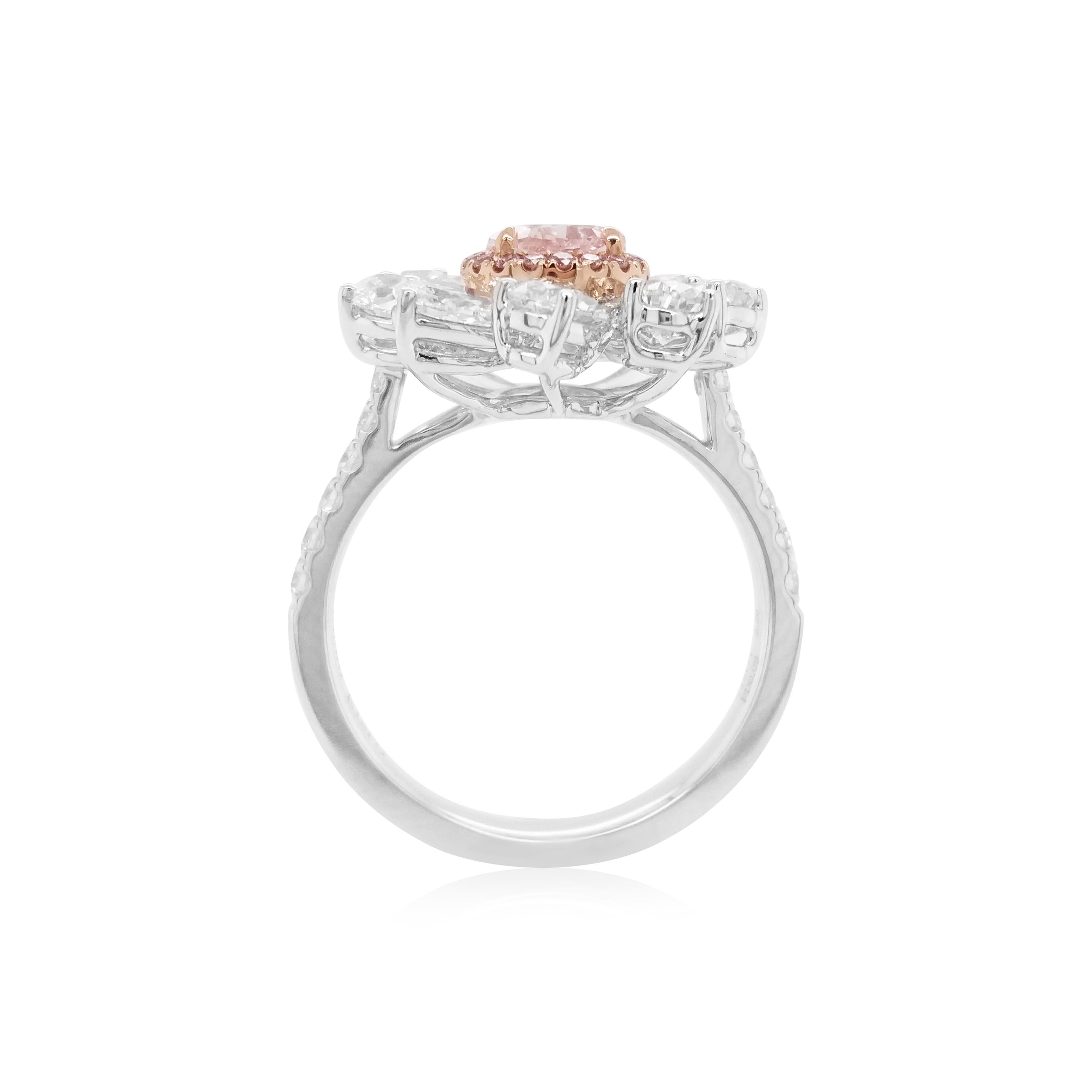 Art Déco Anello in oro 18 carati con diamante rosa naturale e diamante bianco a pera, certificato GIA, taglio a pera in vendita