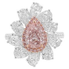 Anello in oro 18 carati con diamante rosa naturale e diamante bianco a pera, certificato GIA, taglio a pera