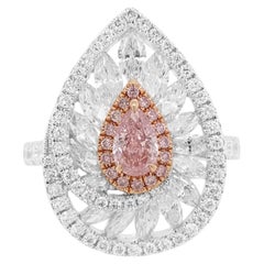 Anello in oro 18 carati con diamante rosa taglio pera e diamante bianco taglio marquise certificato GIA
