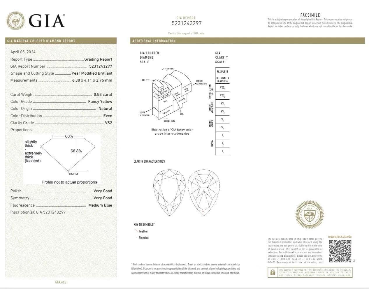 Boucles d'oreilles en or blanc 18 carats avec diamants jaunes taille poire certifiés GIA Unisexe en vente
