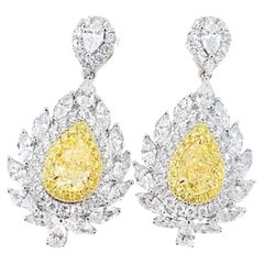 Boucles d'oreilles en or blanc 18 carats avec diamants jaunes taille poire certifiés GIA