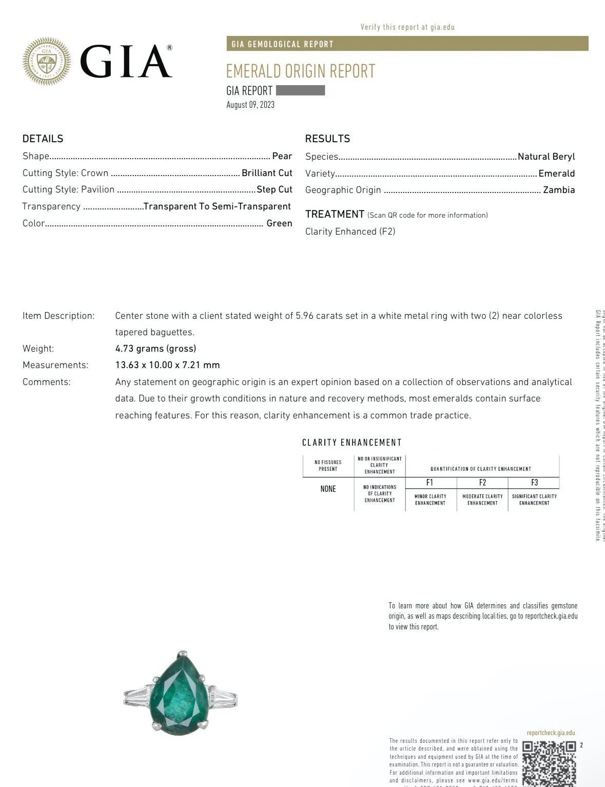 GIA-zertifizierter birnenförmiger Smaragdring aus Platin mit 5,96 Karat und Diamanten (Tropfenschliff) im Angebot