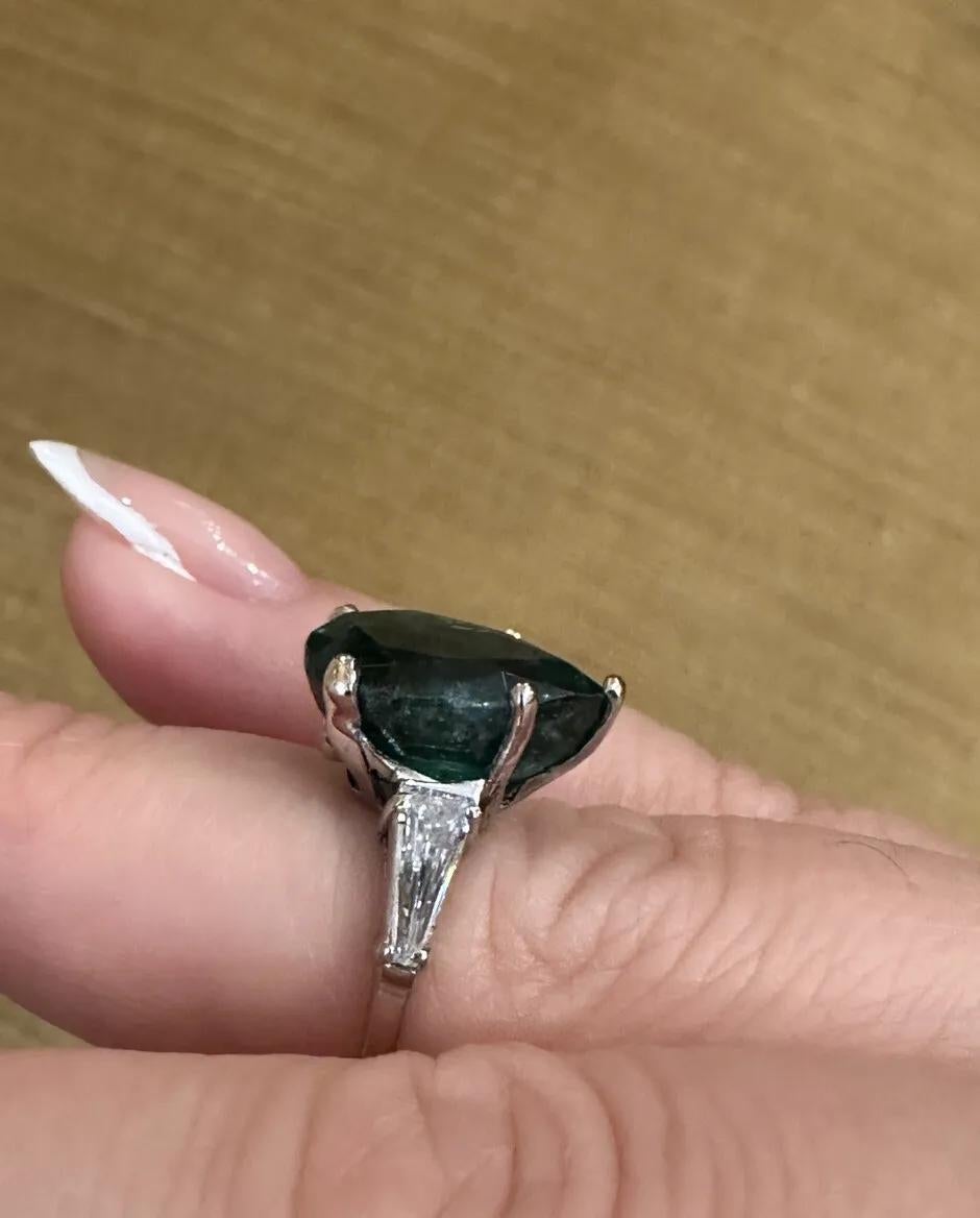GIA Certified Pear Emerald 5.96 Carat and Diamond Ring in Platinum For Sale 3