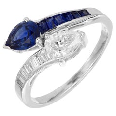 GIA Certified Pear Sapphire Diamond Swirl Bypass Platinum Cocktail Ring