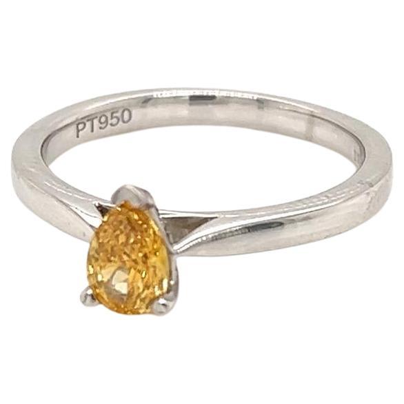 GIA Certified Pear shape 0.5 Carat Yellow Diamond Platinum Solitaire Ring For Sale