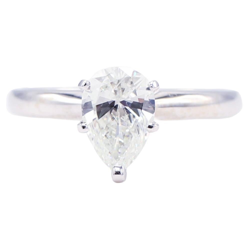 GIA Certified Pear Shape 0.96 Carat G SI2 Solitaire Diamond Engagement Ring 