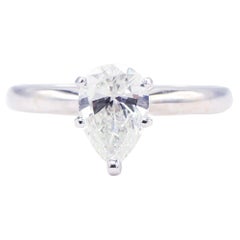 GIA Certified Pear Shape 0.96 Carat G SI2 Solitaire Diamond Engagement Ring 