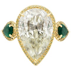 Roman Malakov GIA Certified Pear Shape Diamond and Green Emerald Engagement Ring