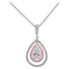 GIA Certified Pear Shape Diamond Double Halo Pendant Necklace