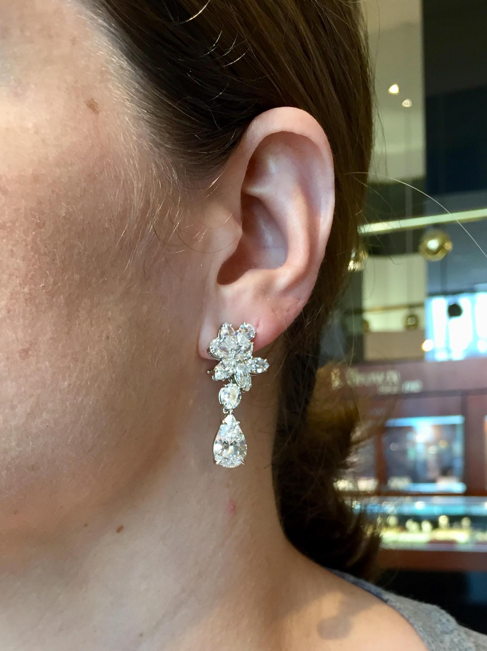 GIA Certified Pear Shape Diamond Drop Earrings  2