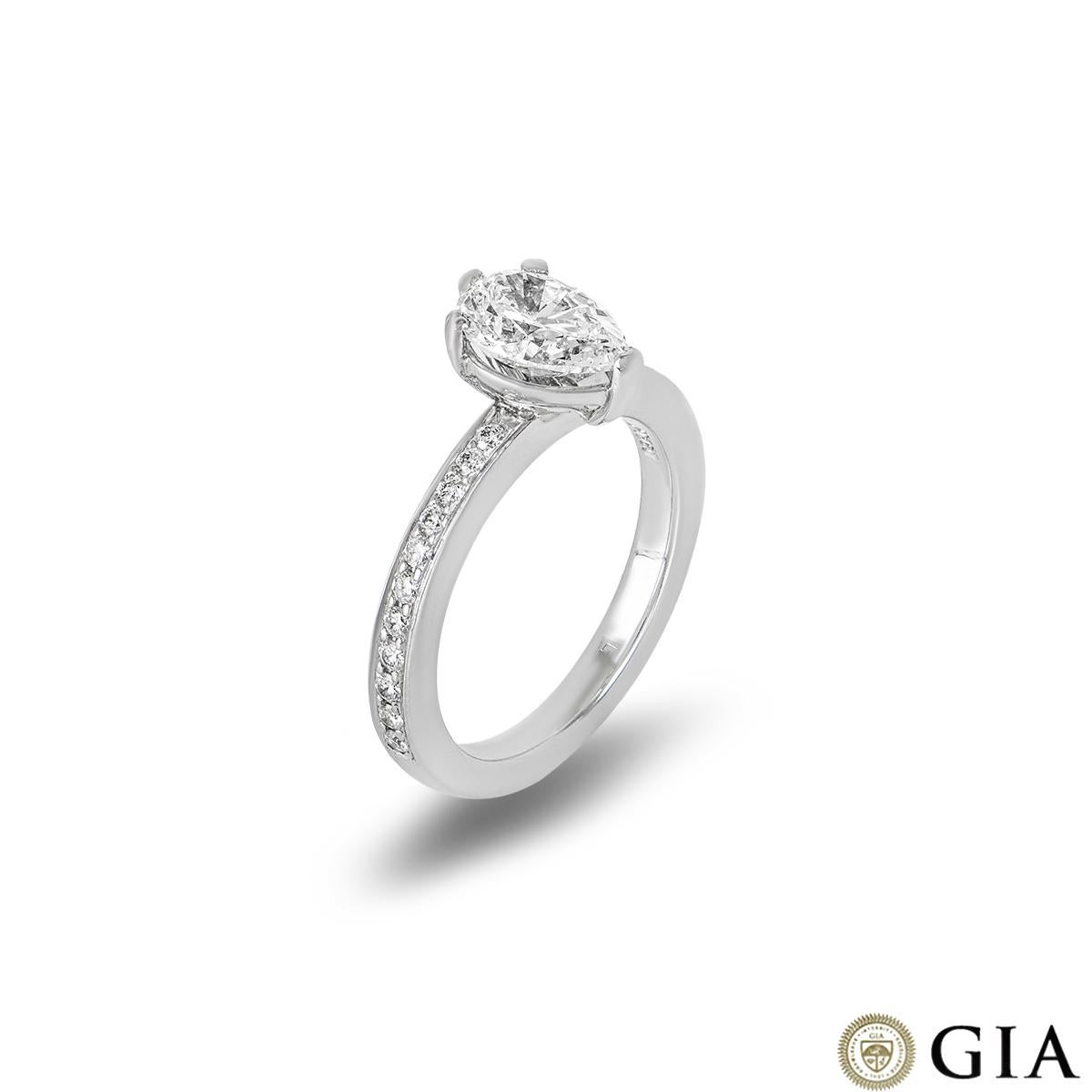 Women's GIA Certified Pear Shape Diamond Engagement Ring 1.21 Carat G/VS1 For Sale
