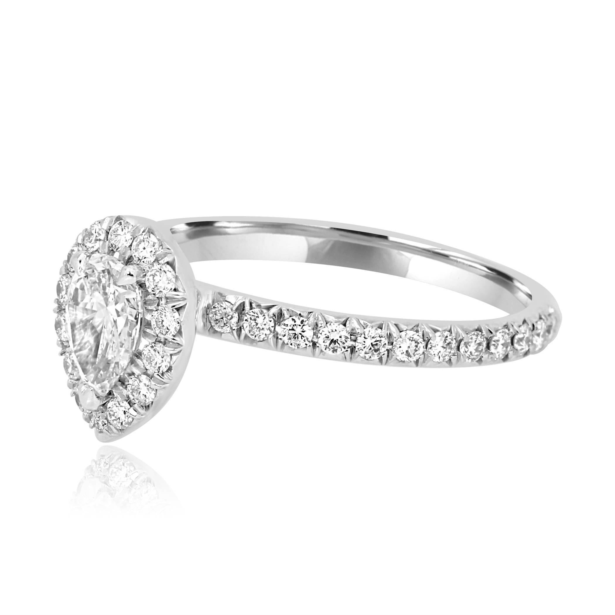 Modern GIA Certified Pear Shape Diamond Halo Platinum Gold Engagement Bridal Ring