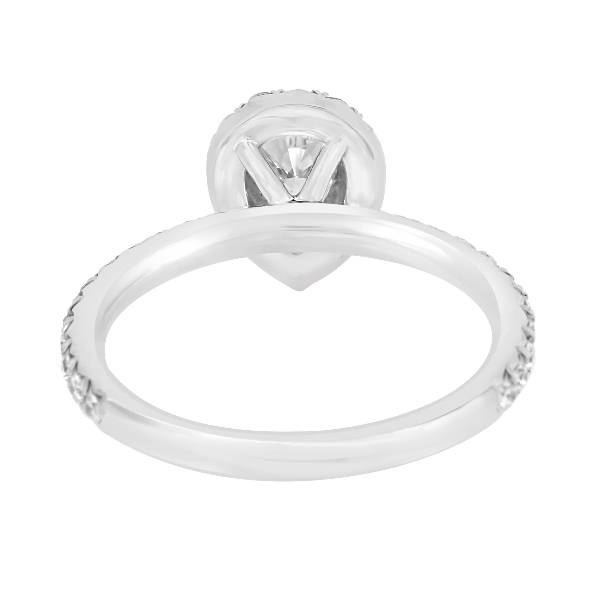 Women's GIA Certified Pear Shape Diamond Halo Platinum Gold Engagement Bridal Ring