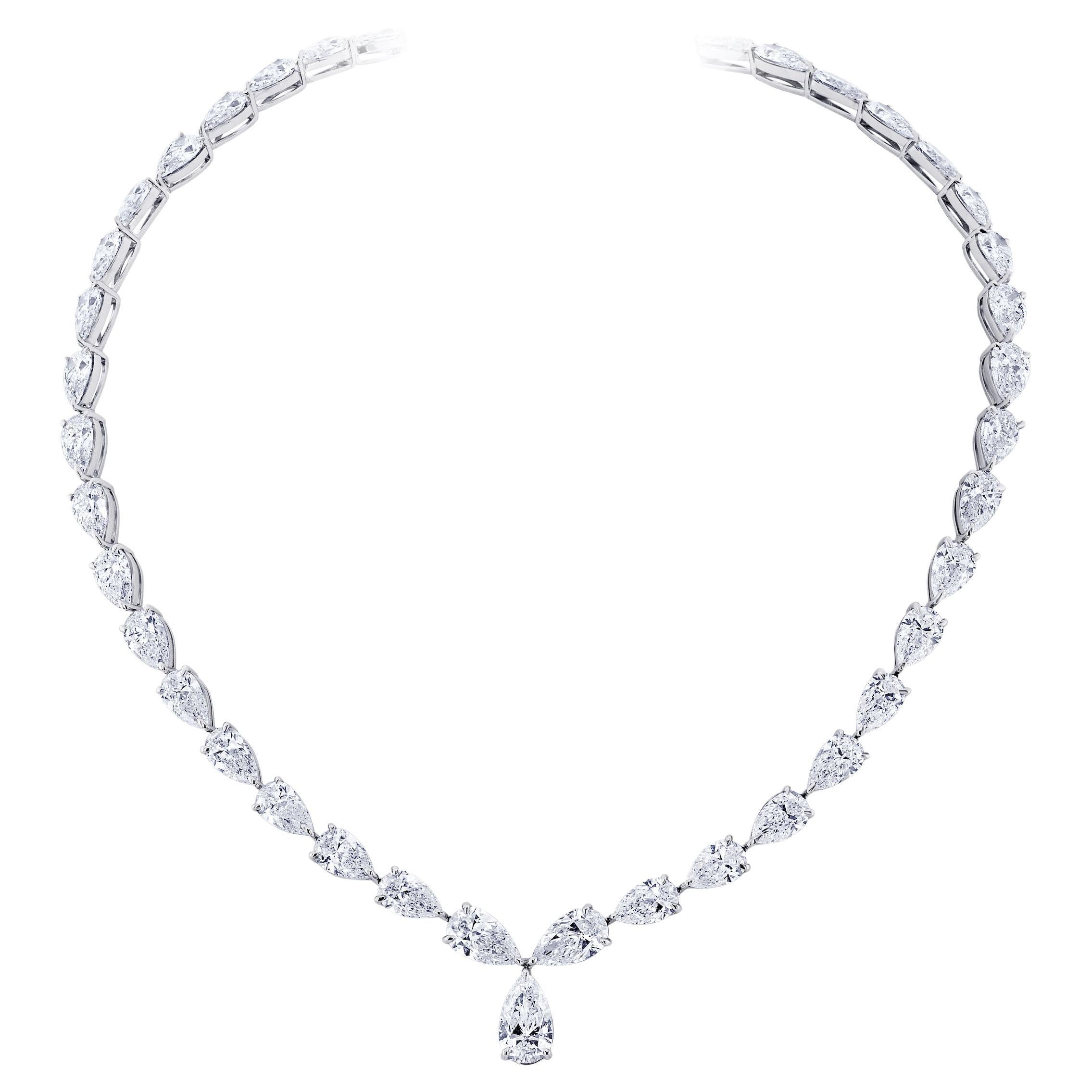 GIA Certified Pear Shape Diamond Riviera Necklace with 42.24 Carats