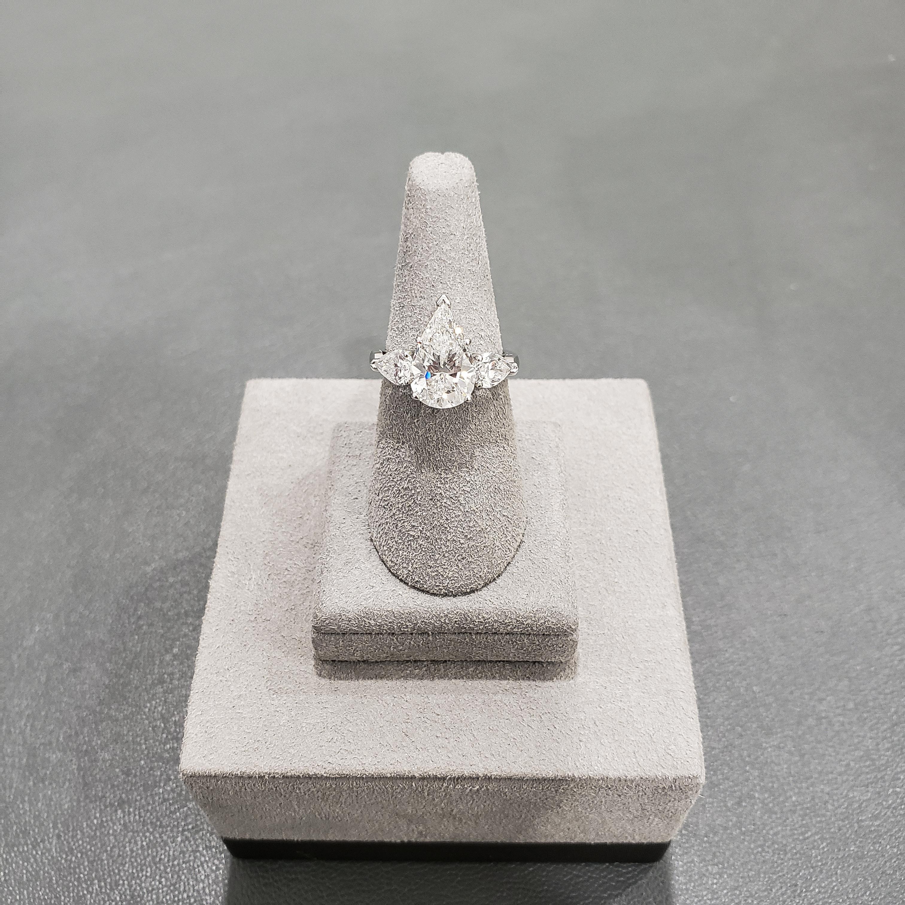 Contemporary Roman Malakov GIA Certified Pear Shape Diamond Three-Stone Engagement Ring For Sale