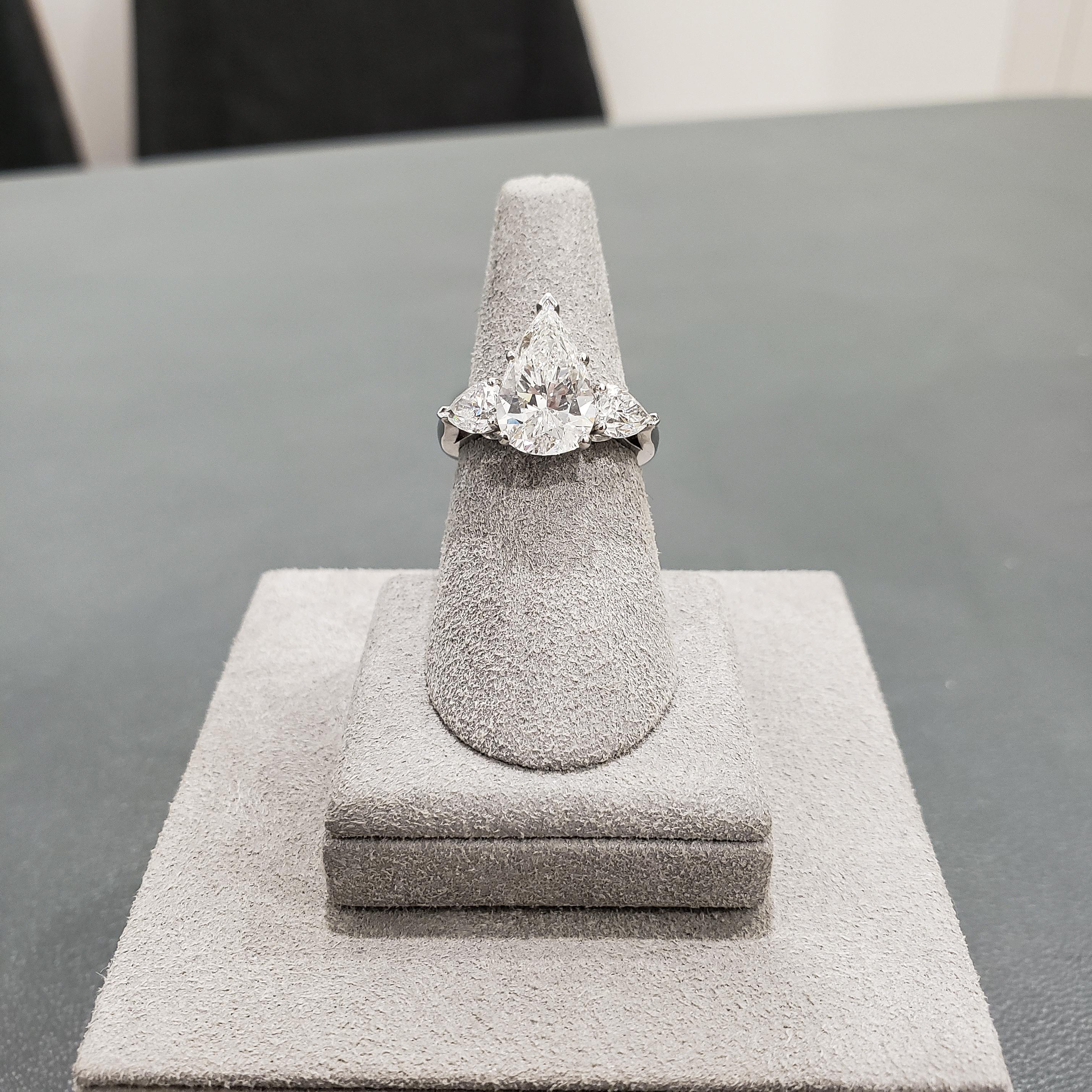 Pear Cut Roman Malakov GIA Certified Pear Shape Diamond Three-Stone Engagement Ring For Sale