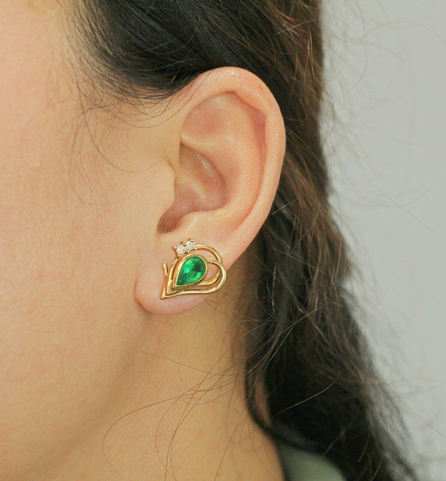Pear Cut GIA Certified Pear Shape Emerald and Diamond Earrings