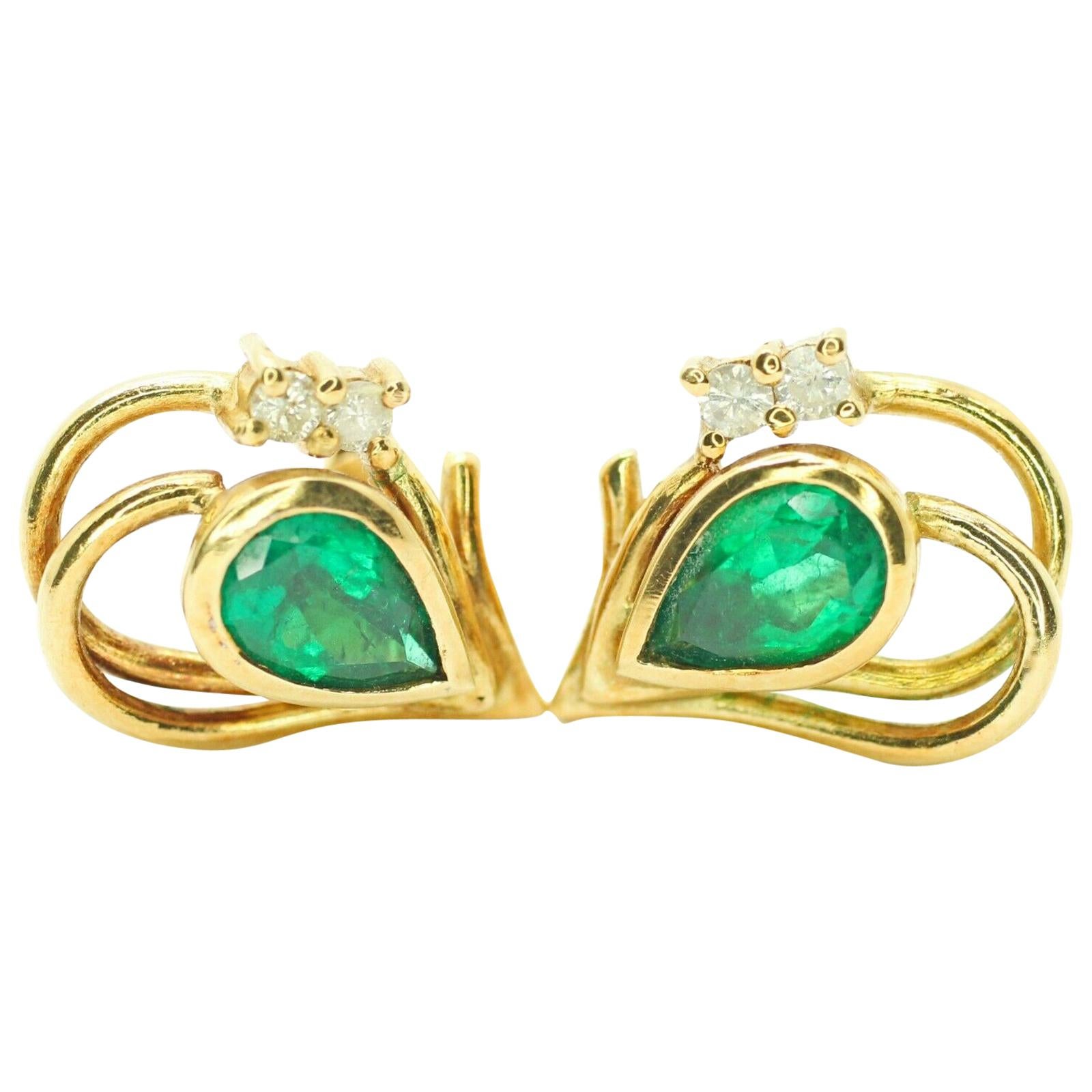 GIA Certified Pear Shape Emerald and Diamond Earrings