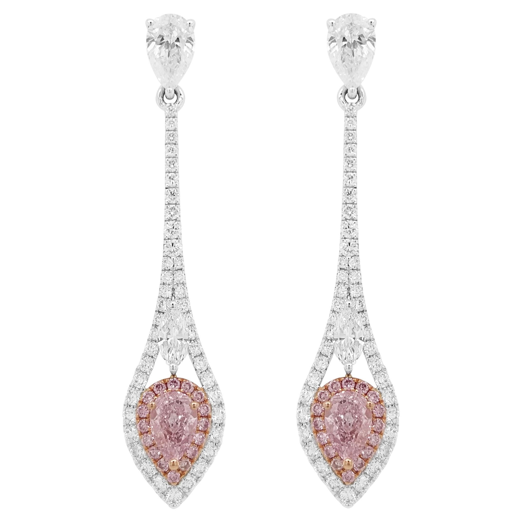 Pendientes de Diamantes Rosas Naturales y Diamantes Blancos con certificado GIA en forma de Pera
