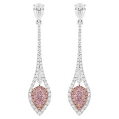 Pendientes de Diamantes Rosas Naturales y Diamantes Blancos con certificado GIA en forma de Pera