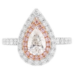 GIA Certified Pear shape Natural White Diamond and Pink Diamond Ring in 18K Gold