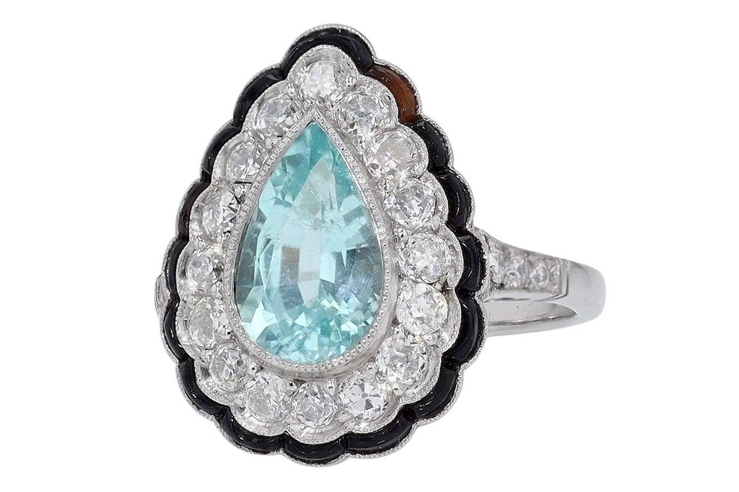 Anillo de cóctel de turmalina paraiba en forma de pera certificado por el GIA en Nuevo Estado en Santa Barbara, CA