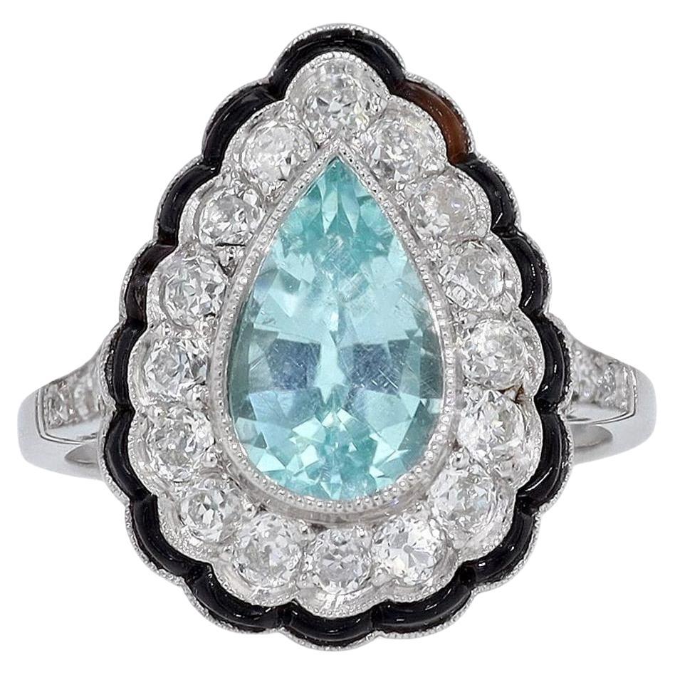 Anillo de cóctel de turmalina paraiba en forma de pera certificado por el GIA