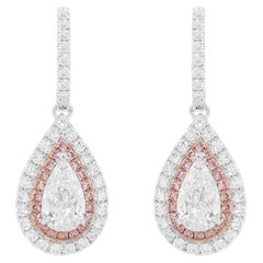 GIA-zertifizierte birnenförmige weiße Diamanten und pinke Diamanten 18K Gold Ohrringe baumeln