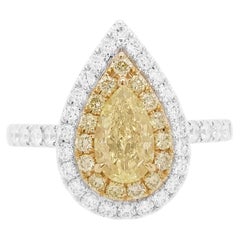 GIA Certified PEar shape Yellow Diamond and White Diamond 18K Engagement Ring