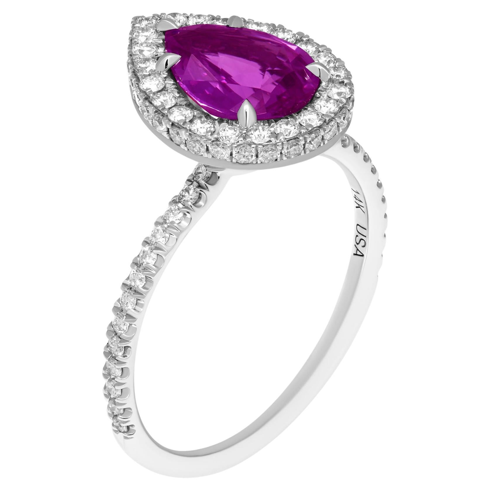 Bague en forme de poire en saphir rose de 2,14 carats certifié par le GIA