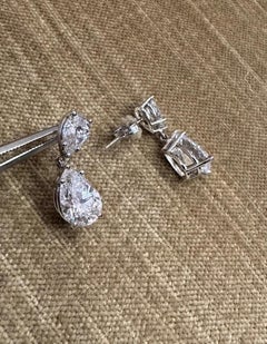 GIA Certified Pear Shaped Diamond Drop Earrings in 18k White Gold