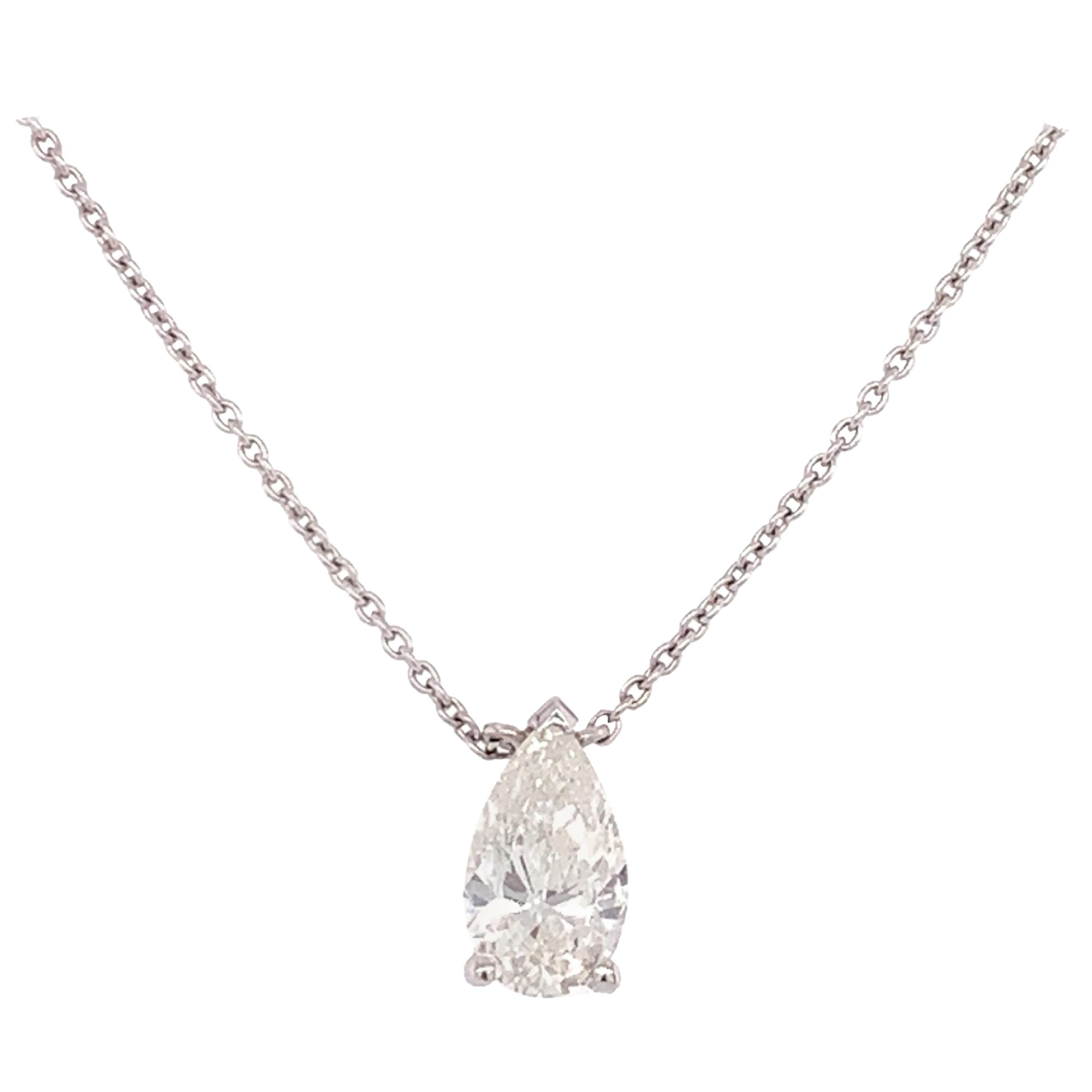 GIA Certified Pear Shaped Diamond Pendant Necklace