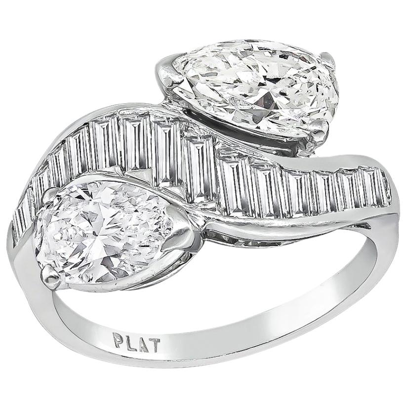 GIA Certified Pear Shaped Diamonds Platinum Ring For Sale