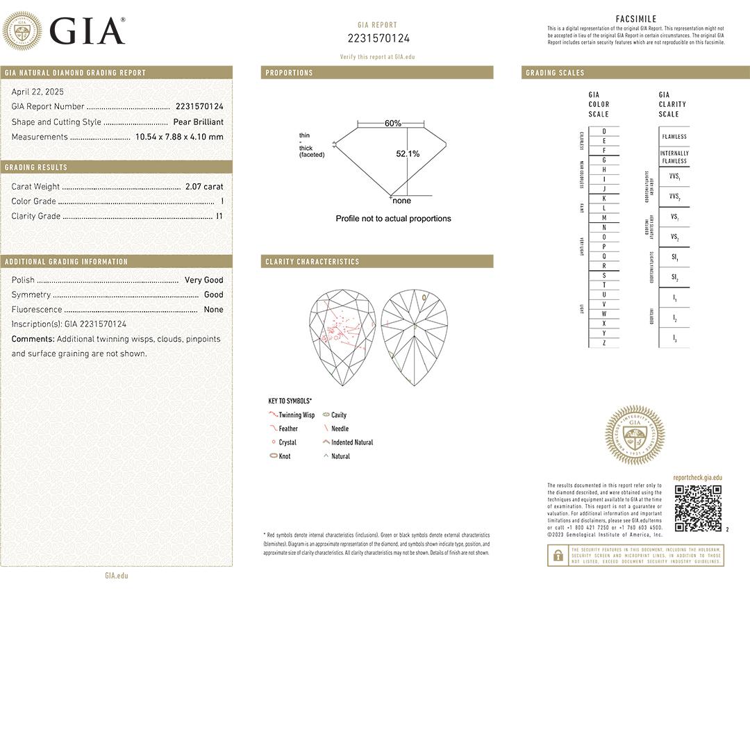 Diamante sciolto a forma di pera certificato GIA 2,07ct In condizioni ottime in vendita a Laguna Beach, CA