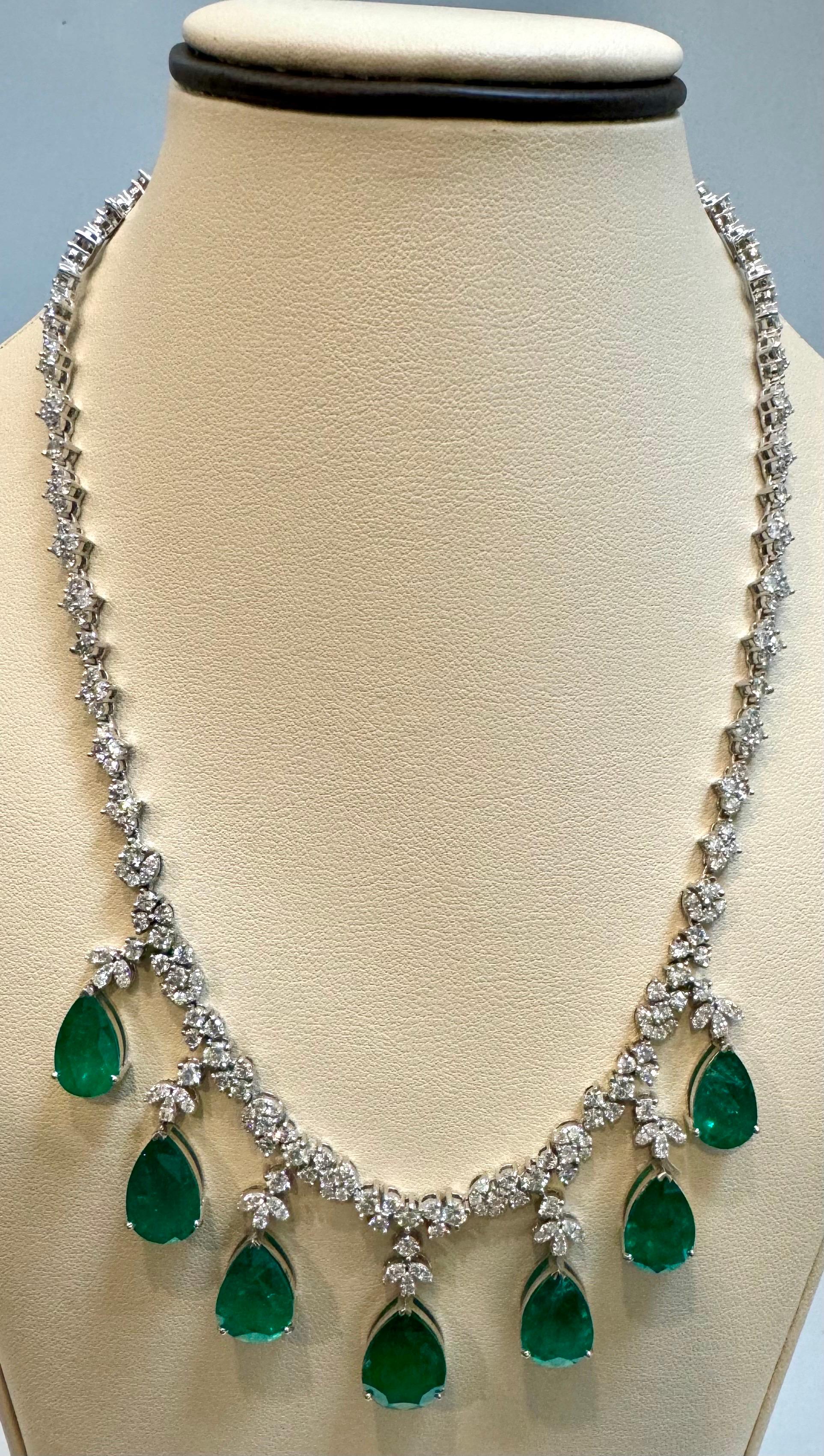 GIA Certified Pear Zambian Emerald & Diamond Bridal Drop Necklace 14 Kt  Gold For Sale 5