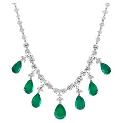 GIA Certified Pear Zambian Emerald & Diamond Bridal Drop Necklace 14 Kt  Gold