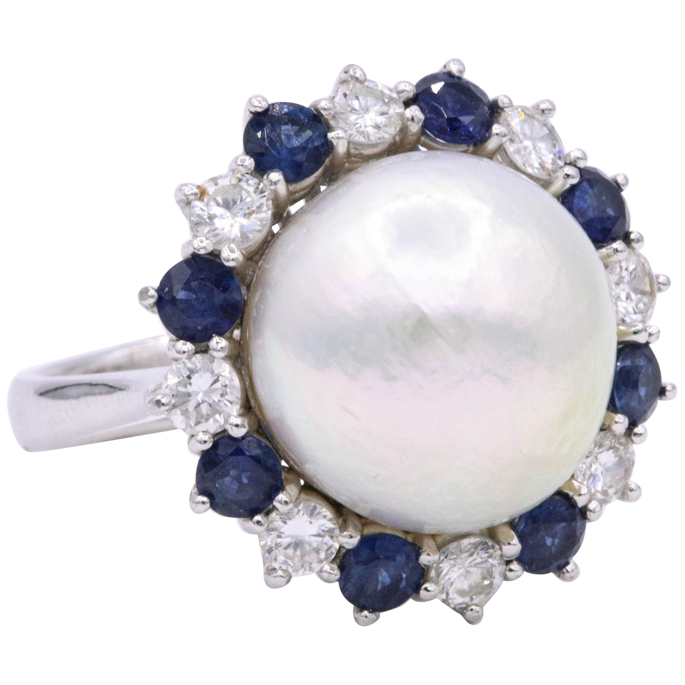 GIA Certified Pearl Diamond Sapphire Ring Platinum