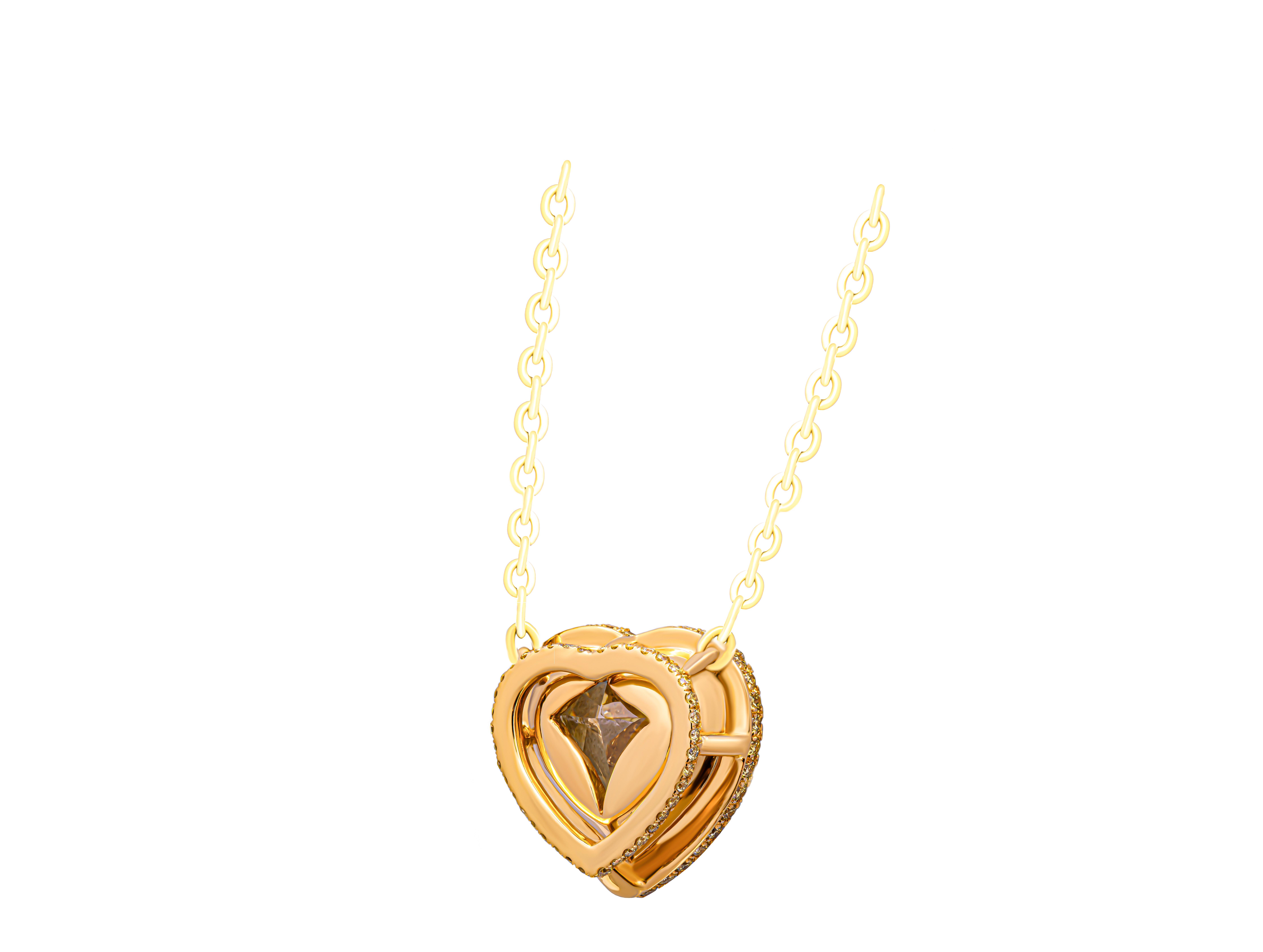 Taille cœur Pendentif certifié GIA avec un diamant jaune intense fantaisie en forme de cœur de 6,03 carats en vente