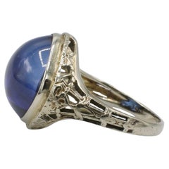 GIA Certified Period Manufactured Blue Sapphire Cabochon Dome Cocktail Ring