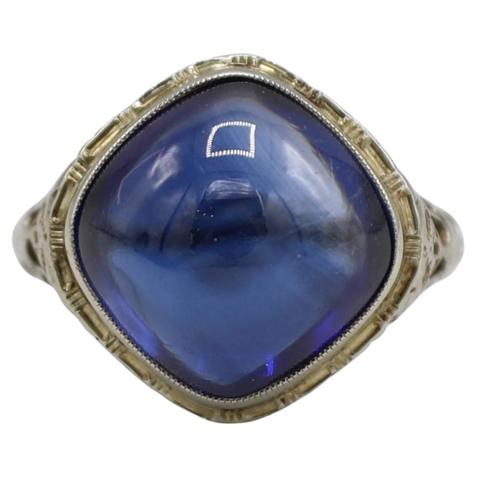 GIA Certified Period Manufactured Blue Sapphire Cabochon Dome Cocktail Ring in vendita