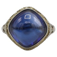 Anillo de Cóctel con Cúpula de Cabujón de Zafiro Azul Certificado por GIA de Fabricación de Época